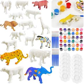 Vileafy Safari Animals Party Forms Favors للأطفال الذين تتراوح أعمارهم بين 4-8 سنوات ، وتشمل 12 مجموعة من مجموعات الحرف الحرف 12 حيوانًا ، و 12 فرشاة ، و 12 لوحة ، و 36 لونًا أصباغ (حيوانات)