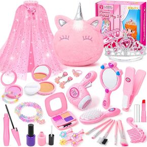 طقم مكياج الأطفال للفتاة ، ألعاب Princess Printend Play Makeup Girls Toys ، مجموعات مكياج للأطفال للبنات تجميل صالون إكسسوارات الشعر مع المرآة ، مجفف الشعر ، حقيبة الأميرة Cape Crown ، هدايا عيد ميلاد