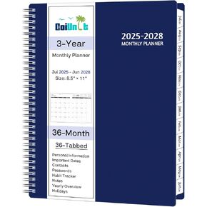 مخطط شهري 2025-2028 ، مخطط تقويم 36 شهرًا 2025-2028 من يوليو 2025-يونيو 2028 ، 8.5 'x 11' مع ​​انتشار محكم ، غطاء مرن ، سلك دوامة ، جيب ، علامات تبويب مطلية ، ملاحظات ＆ العادة