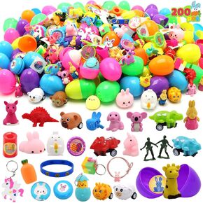 Joyin 200 PCS Prected Easter Eggs مع ألعاب وملصقات حداثة ، وملء علاجات ، وصيد بيض عيد الفصح ، وحشو السلة ، وصالح الحفلات موضوع ، جائزة الفصل الدراسي