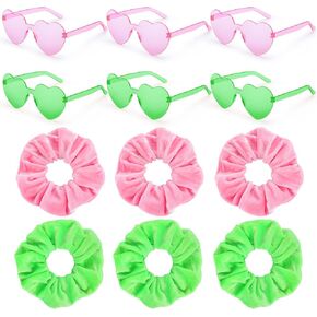 yunlly 12 pcs ديكورات الحفلات الساحرة ، نظارات scrunchies الوردي والأخضر من أجل الساحرة الخضراء ذات الطابع الخضراء ، تفضل الإكسسوارات بالجملة