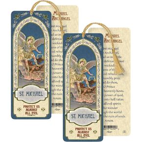 Needzo Saint Michael Bookmark, Religious Laminated Christian, 2.25 x 6 Inches Pack of 2