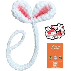 Valentine's Gift Idea, Handmade Crochet White Bunny Ears Sprout, Ideal Corner Bookmark for Bookworms, Unique Headphone Accessory and Cable Tie Crochet Cable Tie, Crochet Cord Organizer