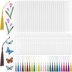 75PCS DIY Acrylic Bookmark Blanks Kit, 25PCS Colorful Tassels, Clear Package Bag