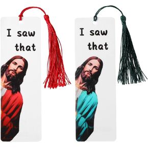 2pcs I Saw That Jesus Bookmark, Funny Peeking Jesus Bookmark Christian Book Marks with Tassel for Women Men Readers Book Lovers