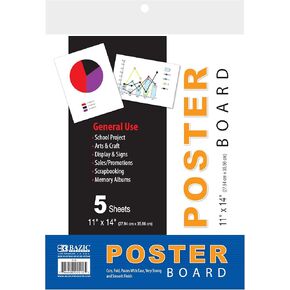 BAZIC White Poster Board, 11 X 14 Inches (512-48) 10 sheets ,pack of 5