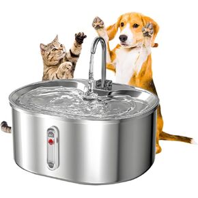 Stainless Steel Cat Water Fountain: 108oz/3.2L Automatic Pet Water Dispenser Indoor Drinking Fountain with Water Level Indicator Cat Feeding & Hydration Solution