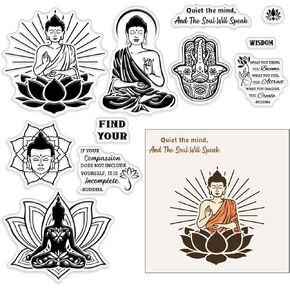 CRASPIRE BUDDHA LOTUS CLEAR Rubber Rubber Stamps قابلة لإعادة الاستخدام Zen تأمل Mandala Text Silicone Silicone Seals Stamps for Journaling Card Making Friends DIY DIY Photo Frame Decor