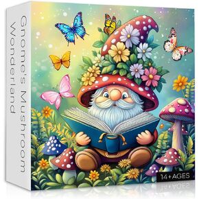 Funny Gnomes Puzzles for Adults 1000 Pieces, Nature Mushroom Butterfly Garden Themed, Cute Spring Gnome Flower Jigsaw Puzzles Challenge