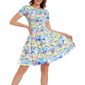 Eyanse Heart Dress Women Valentines Day Outfits Short Sleeve Trendy Swing Dresses