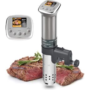 جهاز KitchenBoss Wifi Sous Vide: طباخ Sous-vide فائق الهدوء المدمج في وصفات LCD IPX7 مقاوم للماء، جهاز تدوير الغمر بمقبض مغناطيسي، تحكم دقيق في درجة الحرارة عن طريق التطبيق 1100 وات، فضي