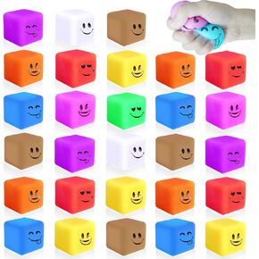 28pack تململ الإجهاد Taba Cube Toys | فوفو العجين مربع الكرة ألعاب ناعمة إسكوشي | مكعب بطيئ الإجهاد لارتياح القلق | كرات الإجهاد المربعة العجين لمرض ADHD OCD