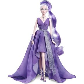 Barbie Crystal Fantasy Collection دمية Amethyst Doll (13 بوصة ، شعر بلاتيني) مع قلادة من الحجر الجمشت الأصلي ، يرتدي ثوبًا وملحقات ، هدية للجامعات