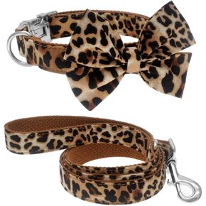 Dog Collar with Bow, Cotton & Webbing, Detachable Bowtie Dog Collar, Adjustable Dog Collars and Leash for Small Medium Large Dogs