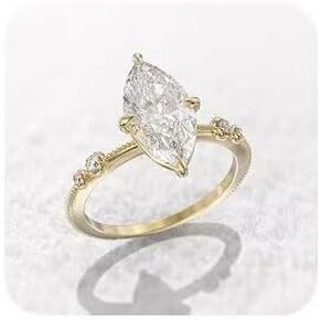 Htayekog Evil Eye Ring Valentine's Day Gift 14K Gold Over Sterling Silver Classic Four-Claw Hand Setting Marquise Cut Cubic Zirconia Solitaire Engagement Wedding Ring For Womens