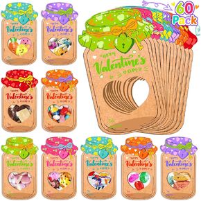 Mukosel Valentines Cards for Kids Classroom ، 60 Pack Mason Paper Jars Valentines Day Cards for Kids School Exchange مع 60pcs Valentine Acags
