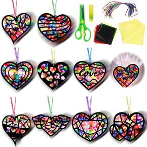 Eggsun 36 Sets Day Valentine's Suncatchers Craft Kit for Kids rouds close effect effect frants window window for the class for classroom holiday birthmin