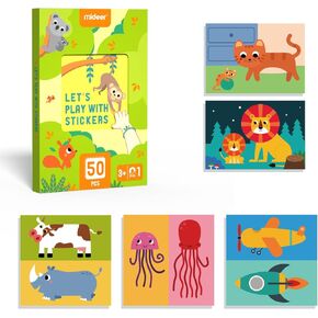 MiDeer 2 in 1 Advanced Paper Cutting Sticker Playing Paper Kit 50 Pcs, Fun Cutting and Stick Activity Book for 3-5, Step by Step Paper Cutting Set Let's Play with Stickers Level 01