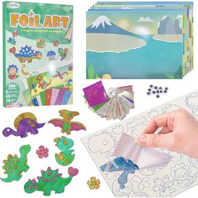 TMLFEP Art & Craft Activity for Kids ، Foil Fun Dinosaur مجموعة للطفل ، ملصقات رغوة رقائق DIY ، مجموعات النشاط الإبداعي ، ألعاب السفر ، الهدايا للفتيات والفتيان (الديناصورات)