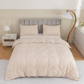 3 Pieces Bedding Duvet Cover Set, Pinch Pleated Twin Duvet Cover, Pintuck Comforter Quilt Cover with 2 Pillow Shams-Twin-68 X 90 inches-Light Blue