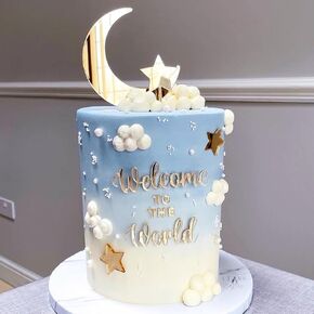 1 مجموعة من القبعات العليا في Moon Star- مرحبًا بك في الديكور في World Star Cake ، مناسبة لمصالح استحمام الطفل ، وتكشف جنس الطفل ، أو حفلات الطفل الجديدة أو الدعائم