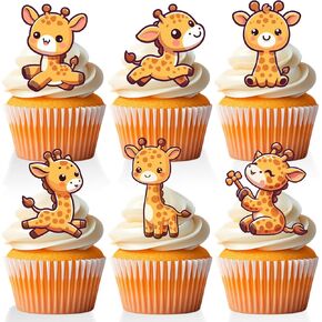 18 PCS لطيف الزرافة كب كيك أدوات أعلى للأولاد Girls Giraffe Dust Dream Decorations Jungle Safari Animal Print Cake Cakes Decor