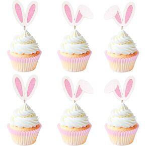 48pcs عيد الفصح أرنب الأذن كب كيك أعلى الأذن بريق أرنب الأذنين اختيارات لالتقاطات لعيد الميلاد ربيع زخارف كعكة الحزب