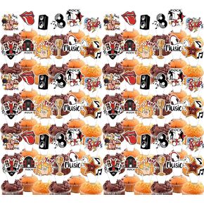 48pcs موسيقى الروك أند رول كب كيك الحفلات الموسيقية لوازم الزخارف الرجعية المائدة الموسيقية الحفلات الموسيقية هدايا استحمام الطفل