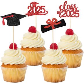 96pcs Cucke Cupcake Toppers 2025 ، Sannix على الوجهين ، فئة تخرج من 2025 Cap Cap Cupcake تختار لزخارف حفل التخرج 2025 Cake Topper Supplies (الذهب)