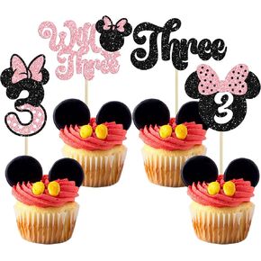 Ephlyn 24pcs الماوس الثالث عيد ميلاد كب كيك أعلى القبع