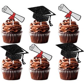 18pcs Glitter Graduation Certificate Cap Dessert Cupcake Topper Congrats Grad 2025 Theme Decorations 2025 Preschool High School College Graduation Party Decor Supplies