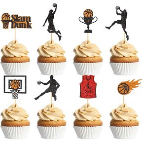 24PCS Basketball Slam Dunk Cupcake Toppers Basketball Player Black Glitter Decorations for Physical Exercise Theme Party Basketball Theme Party Kids Boy Birthday Party Supplies