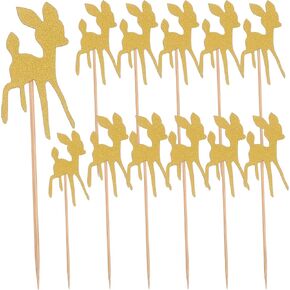 24pcs Golden Glitter Deer على شكل كعكة القبعات العليا Cupcake Topcake Cupcake يختار الورق خيارات Cupcake Decor Supplies