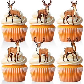 18 PCS Deer Cupcake Toppers Oh Deer Baby Shower Decorations Bambi Christmas Cupcake يختار ديكور مستلزمات صيد عيد ميلاد ديكورات حفلة