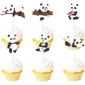 18pcs White Glitter Animal Panda Dessert Cupcake Topper Fruit Lemon Baby Shower Theme Decor Supplies Boys Girls Happy Birthday Party Decorations