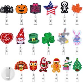 GIEGXIN 18 PCS Easter Badge Beends Retractable Retractable Deasonal Holiday ID NAME RABBIT BADGE BEADER مع مقطع لممرضات Office Doctor Higds (VIVID)