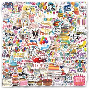 110 Happy Birthday Stickers, Kawaii Stickers Pack, Cute Stickers, Birthday Party Supplies, Vinyl Waterproof Stickers for Water Bottles Cell Phones Guitars Laptops, Gifts for Girls Kids Teens Adults