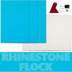 Rhinestone Flock Sticky Template Material for Hotfix Rhinestones, 12"x8" 20x30cm 3 Pcs Flock Vinyl Paper with 5 Pcs Transfer Tapes for Hot Fix Crystals, 1 Squeegee Compatible with Cricut Silhouette