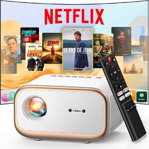 [Auto Focus/Keystone] Mini Projector with WiFi and Two-way Bluetooth, VIZONY Native 1080P Projector 4K Support w/50%Zoom/4P4D, Full Sealed, 450ANSI Portable Home Movie Projector (Gold White)