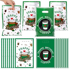 Frappe Coffee Party Favor Facs - 50pcs Green Frappe Birthday Goody Candy Treat Facts Facs ، و Coffee Surned Party Decorations for Kids Birthday Cafe Pastry Events Events Events Supplies