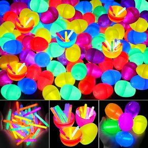 72 PCS Glow Easter Easter With 144 Mini Glow Sticks for Kids ، Glow in the Dark Easter Eggs Baskets Essential Fullers Surprish Hunt ، Boys Girls Easter Toys Party Gower