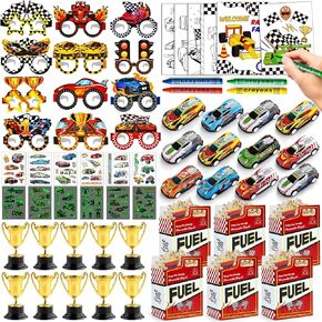84pcs سباق السيارات حفلات حفلات عيد الميلاد لوازم الهدايا نظارات مربع العلم ميني سيارة تلوين البطاقة الكأس كأس عيد ميلاد جيد حقيبة حقيبة راسينغ سباق الحفلات ذات طابعها للأولاد للأطفال
