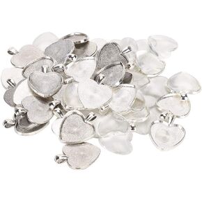 قلادة على شكل قلب ، 60pcs قلادة صواني قلب قلادة إعداد قلادة إعداد قاعدة كابوشون قاعدة مع كابوشون الزجاج