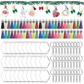 120pcs Christmas Round Round acrylic keychain keychain set ، سلاسل مفاتيح واضحة لمجموعة الفينيل بما في ذلك الفراغات الفراغات المستديرة شرابات سلسلة مفاتيح حلقات السلسلة المفتاحية لصياغة فينيل مفتاح DIY (جولة)