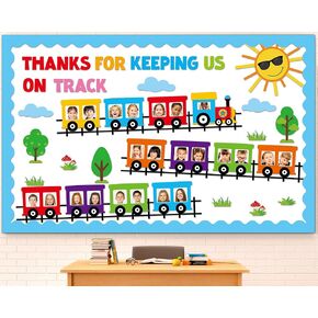 91Pcs Back to School Train Bulletin Board Decorations Set Train Cutouts DIY Photo Crafts for School Classroom Wall Window Door Decor Supplies Favors