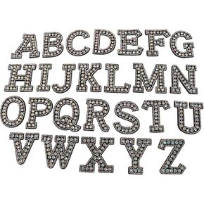 26pcs رسالة حجر الراين الحديد على رقعة شارة لامعة A-Z وميض الحروف الراين لؤلؤة اللوح DIY جينز ديكور شارات (ملصق قطعة قماش أرجوانية)