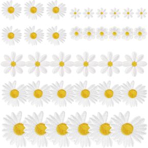 36PCS Flower Iron on Patches, Daisy Flower Iron On Patches, Clothing Embroidered Sew Applique Repair Patch for Clothes Decoration and DIY Craft Supplies (Hot-melt Adhesive)