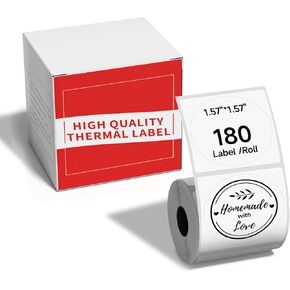 M100 Thermal Labels 1.57"X1.57" (40X40MM), Compatible with Label Maker Machine M100/ M110/ M150/ M220/ M250/ M108/ M221, Multi-Purpose Adhesive Thermal Labels, Black on White, 180 Labels/Roll