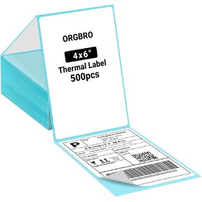 ORGBRO 4 “x6" Direct Thermal Printer Labels, Commercial Grade Shipping Labels Compatible with Most Brands of Thermal Label Printers, 500 Labels Per Stack