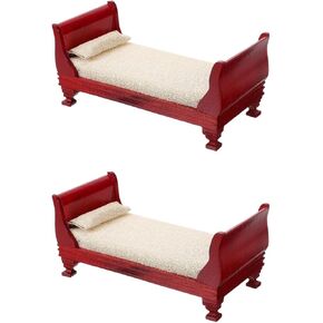COHEALI 2 PCS Dollhouse Bed Wooden Dollhouse Furniture 1 12 Scale Wooden Dollhouse Furniture Doll House assesseries Furniture Miniature Mini